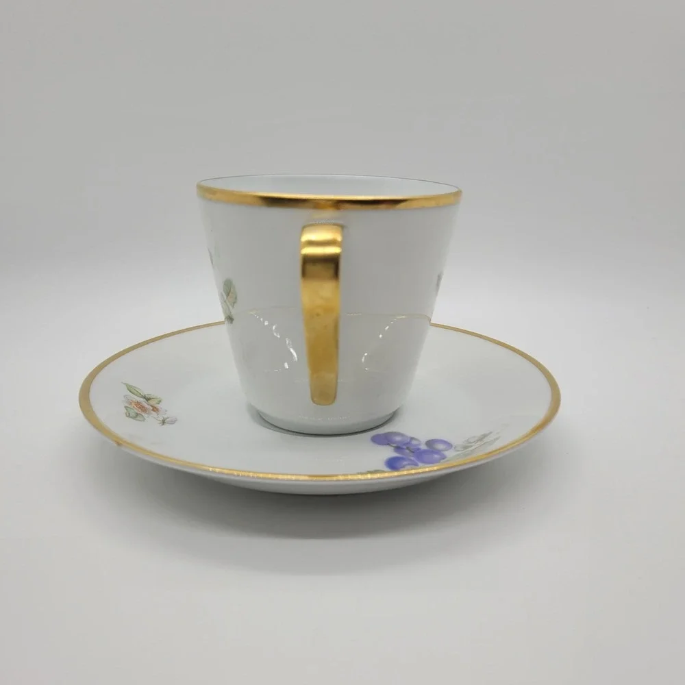 Hutschenreuther‎ Noblesse Tea Cup Saucer Set Germany Grapes Gold Trim Porcelain